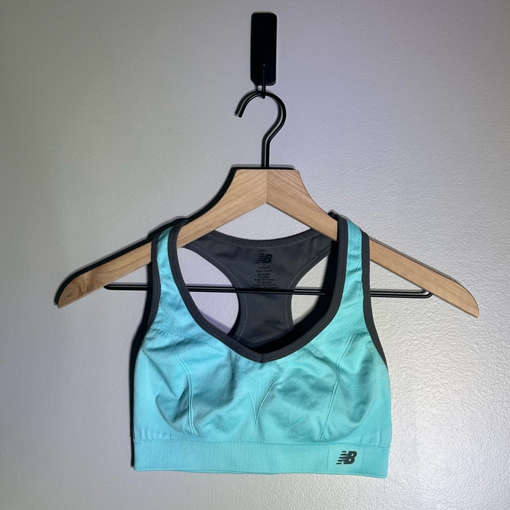 New Balance Light Blue and Gray Sports Bra - Small